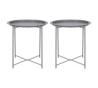 Harbour Housewares 2X Gris Mat Rond Tables à Plateaux en Acier - Petit Portable Pliant TV Dîner Salon Lit Côté Canapé Tables avec Rester Jambes