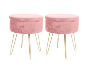 Harbour Housewares 2X Rose/Or H45 x D36cm Rond Repose-Pieds de Rangement en Velours - Salon Mettre la Table Tabouret Ottoman Pouf Chaise Siège