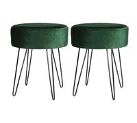 Harbour Housewares 2X Vert/Noir H40 x D35cm Rond Repose-Pieds en Velours - Petit Salon Mettre la Table Tabouret Ottoman Pouf Chaise Siège