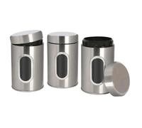 Harbour Housewares 3pc Ensemble de Récipients de Stockage d'Aliments en Acier Inoxydable avec Fenêtre - Brossé - Hermétique Thé Café Sucre Cuisine Pot Caddie Bidons