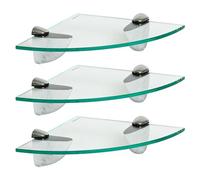 Harbour Housewares 3X Clair 20cm Étagères d'angle en Verre Flottant - Salle de Bain Douche Cuisine Rayonnage Stockage Unité d'Affichage avec Supports Argentés