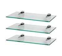 Harbour Housewares 3X Clair 40cm Étagères Murales en Verre Flottant - Salle de Bain Douche Cuisine Rayonnage Stockage Unité d'Affichage avec Supports Argentés