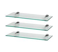 Harbour Housewares 3X Clair 50cm Étagères Murales en Verre Flottant - Salle de Bain Douche Cuisine Rayonnage Stockage Unité d'Affichage avec Supports Argentés