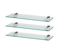 Harbour Housewares 3X Clair 60cm Étagères Murales en Verre Flottant - Salle de Bain Douche Cuisine Rayonnage Stockage Unité d'Affichage avec Supports Argentés