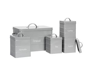 Harbour Housewares 5 pièces Rangement Cuisine Industrielle Canister Set - Thé Vintage Style en Acier à café Sucre Caddy avec Couvercle - Gris