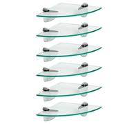 Harbour Housewares 6X Clair 20cm Étagères d'angle en Verre Flottant - Salle de Bain Douche Cuisine Rayonnage Stockage Unité d'Affichage avec Supports Argentés