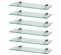 Harbour Housewares 6X Clair 50cm Étagères Murales en Verre Flottant - Salle de Bain Douche Cuisine Rayonnage Stockage Unité d'Affichage avec Supports Argentés