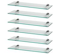 Harbour Housewares 6X Clair 60cm Étagères Murales en Verre Flottant - Salle de Bain Douche Cuisine Rayonnage Stockage Unité d'Affichage avec Supports Argentés