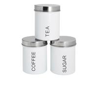 Harbour Housewares Boîtes Rondes en métal pour thé, café et Sucre - Blanc - Ensemble de 3 pièces - Rangement de Cuisine rétro pour thé en Vrac, Grains de café, Sucre granulé, récipient hermétique