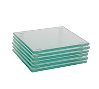 Harbour Housewares Dessous de Verre en Verre - Carré - 10 cm - Transparent - Paquet de 6 - Tapis de Protection de Table Dessous de Verre Décoratif Napperon de Salle à Manger pour Tasses, Mugs