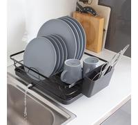 Harbour Housewares Égouttoir à Vaisselle en Métal avec Bac d'égouttage - Noir - 1x Cuisine Couler Séchage Évacuation Vaisselle Plaque Plats Panneau de Rangement avec Porte-Ustensiles à Couverts