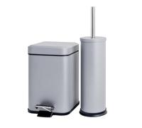 Harbour Housewares Ensemble poubelle et brosse de salle de bain 3 L - Gris mat - 2 pièces dépareillées en acier inoxydable - Poubelle à pédale carrée et brosse de toilette ronde - Petite poubelle fine