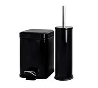 Harbour Housewares Ensemble poubelle et brosse de salle de bain 3 L - Noir - 2 pièces dépareillées en acier inoxydable - Poubelle à pédale carrée et brosse de toilette ronde - Petite poubelle fine