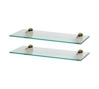 Harbour Housewares Étagères de Salle de Bain en Verre Flottant - 50cm - Clair/Or - 2X Fixation Murale Cuisine Chambre à Coucher Douche Décor Caddie Serviette Stockage Organisateur Rayonnage Étagère