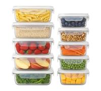 Harbour Housewares Récipients de Stockage d'Aliments en Verre Set avec Couvercles - 2 Tailles - Clair/Blanc - 10pc Réutilisable Hermétique Préparation des Repas Boîte à Déjeuner Emporter Céréale Set