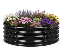 Harbour Housewares Rond Jardin Surélevé - 120cm x 45cm - Anthracite - 1x sans Fond Métal Soulevé Lit Acier Galvanisé Planteur Boîte pour Grandir Plantes d'Extérieur, Légumes, Fleurs et Herbes
