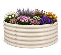 Harbour Housewares Rond Jardin Surélevé - 120cm x 45cm - Ivoire - 1x sans Fond Métal Soulevé Lit Acier Galvanisé Planteur Boîte pour Grandir Plantes d'Extérieur, Légumes, Fleurs et Herbes