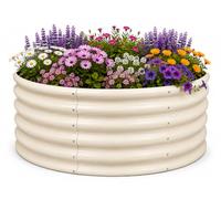 Harbour Housewares Rond Jardin Surélevé - 90cm x 45cm - Ivoire - 1x sans Fond Métal Soulevé Lit Acier Galvanisé Planteur Boîte pour Grandir Plantes d'Extérieur, Légumes, Fleurs et Herbes