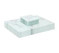 Harbour Housewares Sets de Tableau Rectangulaires en Verre et sous-Verres Carrés Set - 30cm x 20cm - Marbre - 12pc Résistant à la Chaleur Antidérapant Maison Cuisine Manger Tableau Dîner Plaque Set