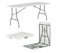 Harbour Housewares Table à tréteaux pliante rectangulaire - 180 cm (6 pieds) - Blanc - Table pliante d'extérieur pour pique-nique, barbecue, jardin, camping, mariage, restauration de fête