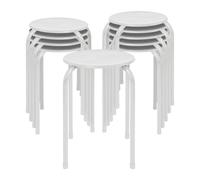 Harbour Housewares Tabourets Empilables en Métal - Blanc Mat - 10x Adultes Petit Cuisine À Manger Petit-Déjeuner Chambre à Coucher Vanité Coiffeuse Salon Chaise de Bureau Chaises Ensemble de Sièges