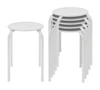 Harbour Housewares Tabourets Empilables en Métal - Blanc Mat - 6X Adultes Petit Cuisine À Manger Petit-Déjeuner Chambre à Coucher Vanité Coiffeuse Salon Chaise de Bureau Chaises Ensemble de Sièges