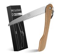 HARDTWERK Scie pliante Alpha avec manche en bambou (210 mm) pour jardin, extérieur, Bushcraft avec mousqueton en S, scie à main en acier au carbone SK5, scie à main pliante polyvalente, scie à main de