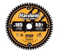 Hardwin Lame de Scie Circulaire 165x20mm 60 Dents Carbure, Finition Extra Fine, Trait 1.8mm, 8800 RPM, pour Bois Dur et Stratifié, Alésage 20mm (Bague de Réduction 16mm Incluse)