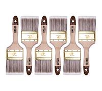 HARDY WORKING TOOLS Lot de 6 Pinceaux Plats 75 mm - Série 45 - Poiles Synthétiques, Manche Bois Naturel, Virole en Acier - Pour Peinture, Vernis, Huile et Lasure