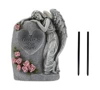 Harilla 1 Ange Statue de Jardin Figurine Décorative Résine Solaire Étanche Sculpture Extérieure avec Lumière Adaptée pour Cimetière Allée Pelouse Cour Jardin, Gris