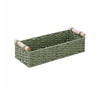 Harilla Panier de Rangement Rectangulaire Corbeille Boîte Organisateur Corde Tressée Texturée avec Poignées en Bois Durables et Cadre Métallique Interne, Vert