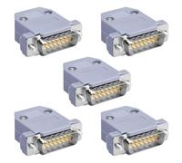 Harissess DB15 RS232 D-SUB Lot de 5 connecteurs série à souder, joints plaqués or, type de soudure série RS232, coupleur D Sub 15 broches avec capuchons en plastique, douille de décharge de traction