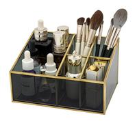 HARLIANGXY Rangement Maquillage Organisateur, Porte Pinceaux Vintage, Organiseur de beauté, Coiffeuse Organiseur Métal et verre, Cosmetic Organiseur de maquillage, Makeup Organizer Noir