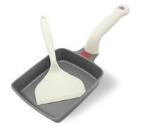 HARLIANGXY Tamagoyak Poêle à omelette japonaise Tamago Mini poêle à frire avec spatule en silicone, poêle à œufs anti-adhésive, rectangulaire, gris, 20 x 15 cm