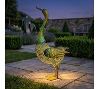 Sculpture de jardin canard animaux solaires pour extérieur grande figurine de décoration de jardin, métal vert jaune, 3x LED 3800K, LxH 40x63 cm