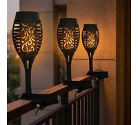 3x LED Torches solaires scintillantes Balcon Décoration de jardin Torche de jardin effet de feu H 26 cm