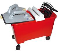 HAROMAC Kit de lavage professionnel 9 pièces, seau de lavage rouge de 22 l, avec roulettes, accessoire pour seau de lavage, grille noire, seau en plastique Hydro 28 x 14 x 3 cm, caoutchouc en