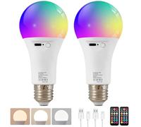 HARPER LIVING Ampoule LED rechargeable avec télécommande, culot à vis Edison E27, intensité variable, 9 couleurs, lampe RGB A60, batterie 2000 mAh, sans fil, pour appliques murales, lampes de table