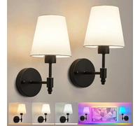 HARPER LIVING - Lot de 2 appliques murales sans fil à piles, lampes en tissu avec ampoules rechargeables et télécommande - 3 températures de couleur (CCT) et 9 couleurs RGB, intensité réglable, Noir