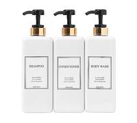 HARRA HOME Lot de 3 flacons à Pompe Modernes dorés Rechargeables de 765,4 g pour shampooing et après-shampoing - Bouteilles vides en Plastique avec Pompe pour Lotion de Salle de Bain, Gel Douche,
