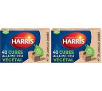 HARRIS - 40 Cubes Allume-feu 100% végétal à Base de Bois compressé et Cire végétale - Naturel et Longue durée - Allumage Rapide et Efficace sans Odeur (Lot de 2)