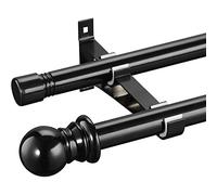 Harrms Barre double pour rideaux avec œillets, noir, tringle extensible en métal, 76-368 cm, occultante, pour rideaux occultants et en voile