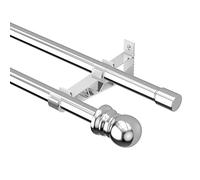 Harrms Tringle à rideaux double extensible en acier inoxydable pour obscurcissement de la pièce et voilages Argenté 76-113 cm