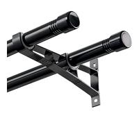 Harrms Tringle à rideaux double, tringle à rideau noire 76-186cm, tringle à rideaux métal extensible, tringle à rideau occultante pour rideaux à œillets