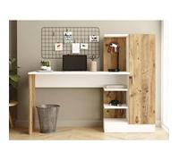 HARRY - Bureau design avec étagères blanc mat et pin