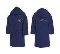 HARRY POTTER Blason Robe de chambre 6/8 ans brodée avec capuche pour enfant | 100% Coton | Oeko-Tex | Bleu foncé