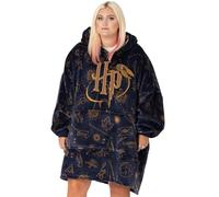 Harry Potter Couverture portable pour femme | Pull à capuche gris pour adultes avec imprimé graphique Poudlard | Vêtements de détente doublés Sherpa taille unique avec poches