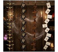 Harry Potter Décoration Fête Adulte Ado Enfant, Lot de 4 Cordes avec 40 Pièces, Guirlande Hogwarts Vif d'Or, Lettre Admission et Blason, Décoration Fête (Multi Banners, Lot de 40)