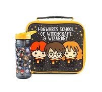 Harry Potter Ensemble sac à lunch et bouteille | Aventure des personnages Harry, Ron, Hermione Chibi | Porte-aliments pour enfants avec bouteille d'eau | Sac isolé pour garder les aliments frais