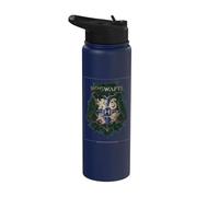 Harry Potter Hogwarts Green and Gold Floral Crest Stainless Steel Insulated Water Bottle